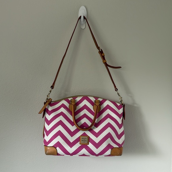 Dooney & Bourke Pink and White Chevron Satchel - Picture 12 of 14